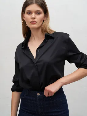 ALICE - Chemise droite en satin de viscose FSC Noir