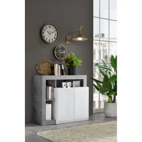 Buffet 2 portes blanc lacqué brillant béton | 3 Suisses