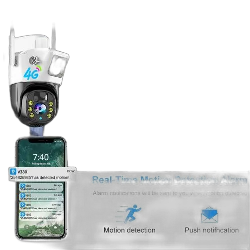 Camera solaire de sécurité double objectifs + carte mémoire de 64gb 