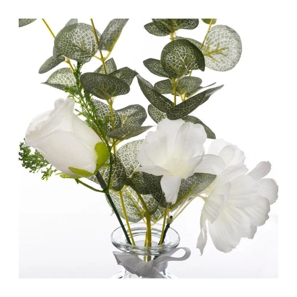 Composition florale artificielle eucalyptus et fleurs vase en verre h41cm
