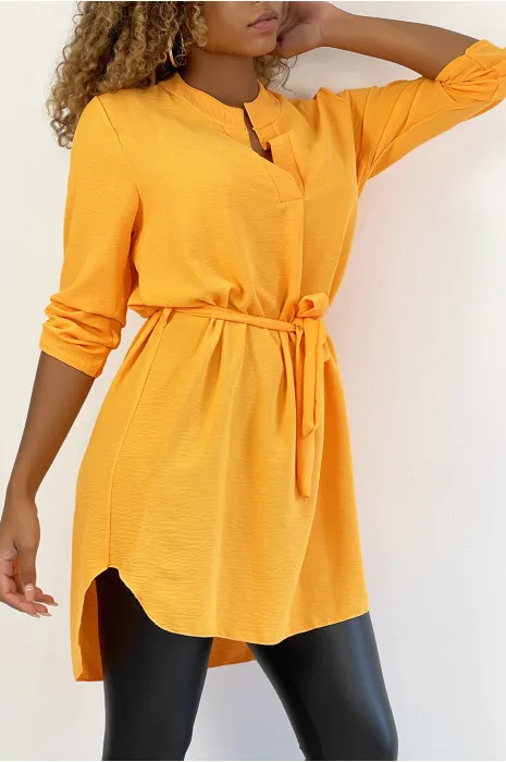 Longue tunique orange col tunisien avec ceinture