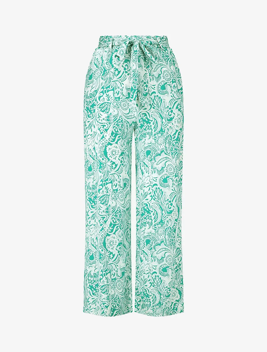 Pantalon fluide à imprimé feuillage - Vert
