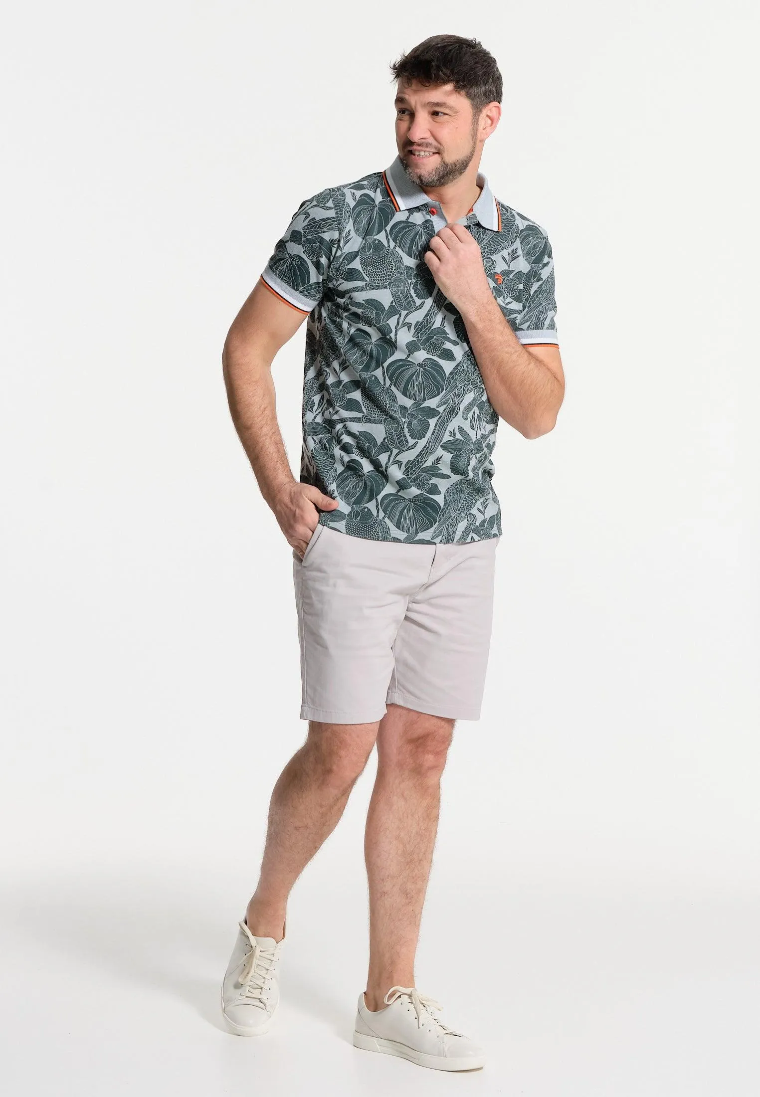 Polo homme oiseaux et feuilles