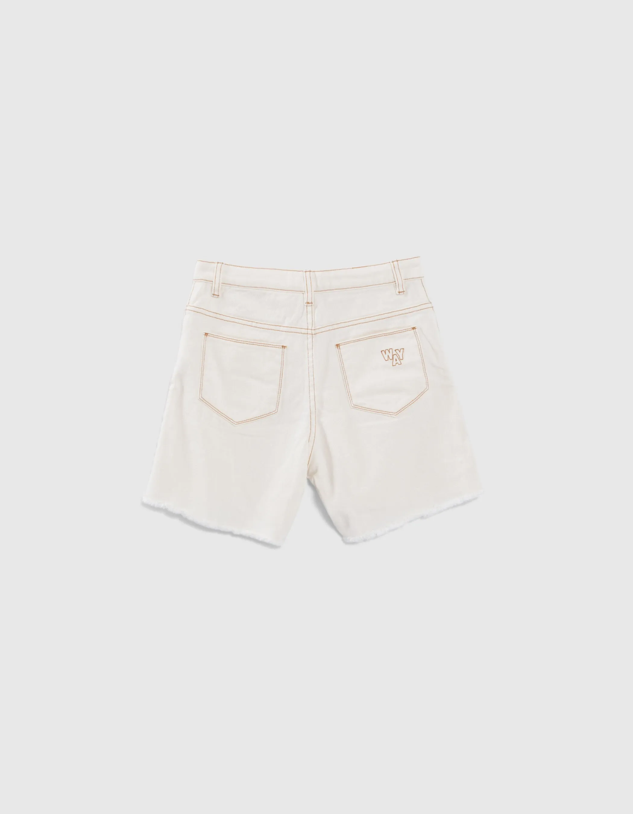 Short MOM en jean écru upcyclé bas frangés fille