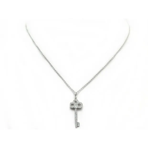 TIFFANY & CO COLLIERS pendentif cle fleur de lys diamant + chaine platine - 25485858